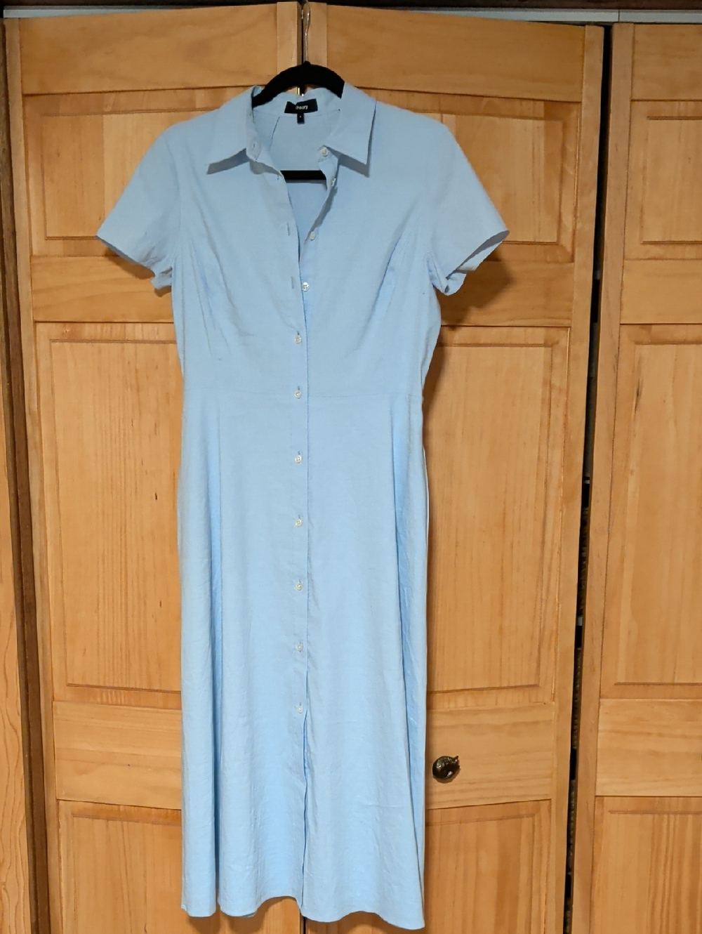 Theory Pale Blue Short-Sleeve Button Midi Dress
